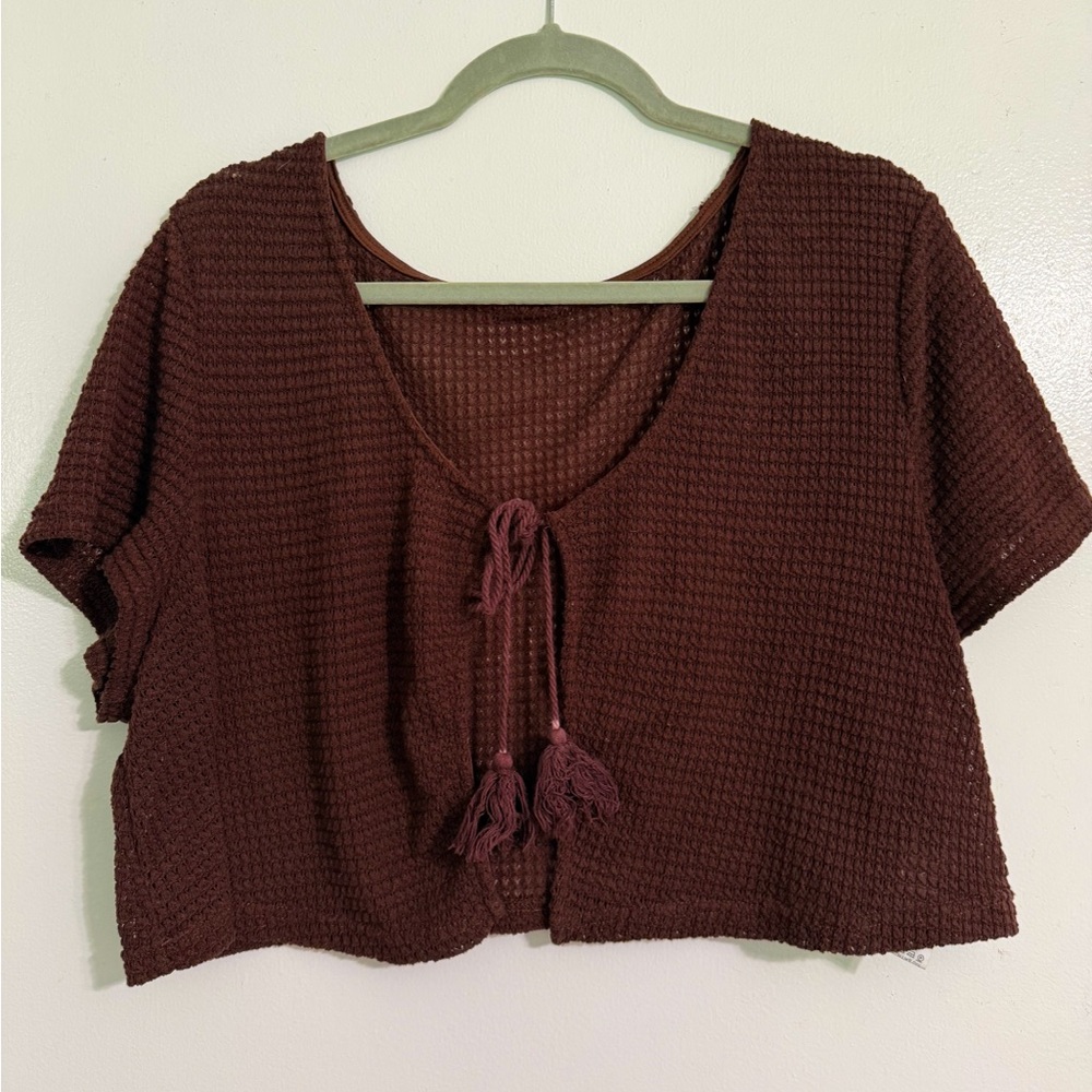 Brown Knit Tie-Front Top/Cardigan